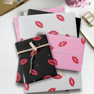 Lipstick Kisses Valentines Wrapping Paper Sheets Geschenkpapier Set