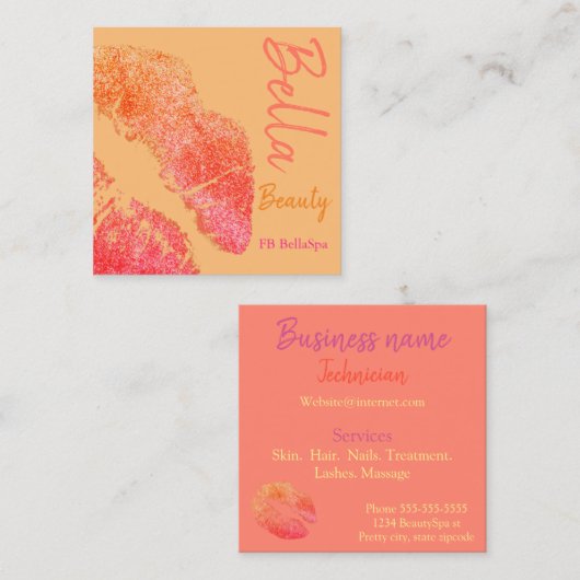 Lipstick-Kuss Pink-pfirsichfarben-orange-Beauty-We Quadratische Visitenkarte (Vorne/Hinten)