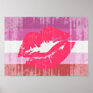 LIPSTICK LESBIAN PRIDE DISTRESSED DESIGN POSTER