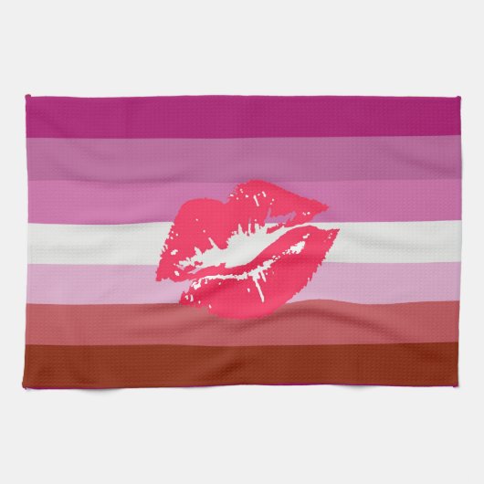 Lipstick Lesbische Flagge Geschirrtuch (Horizontal)