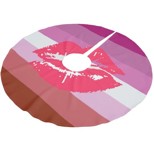 Lipstick Lesbische Flagge Polyester Weihnachtsbaumdecke (Schrägansicht)
