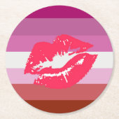 Lipstick Lesbische Flagge Runder Pappuntersetzer (Vorderseite)