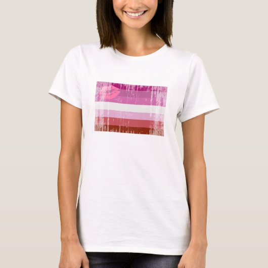Lipstick Lesbische Flagge T-Shirt (Vorderseite)