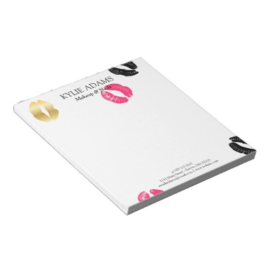 Lipstick-Markierungen | Individuelle Name Schwarz/ Notizblock (angewinkelt)