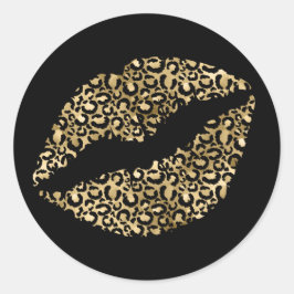 Lipstick mit Gold und Black Leopard Spots Runder Aufkleber