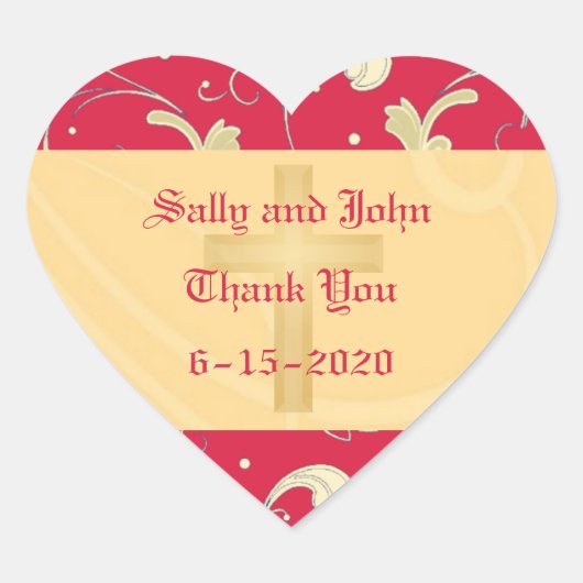 Lipstick Rot, Gold, Christus, Damasketikett Herz-Aufkleber (Vorderseite)