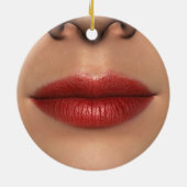 Lipstick Rote Weibliche Lippen Nah Keramik Ornament (Hinten)