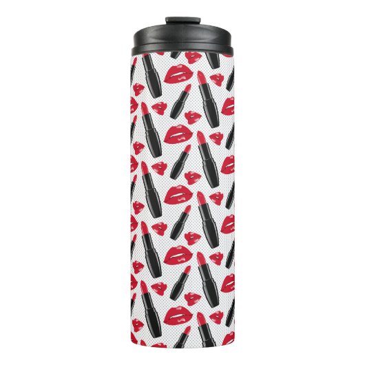 Lipstick und Lippen Polka-Dotmuster Thermosbecher (Vorderseite)