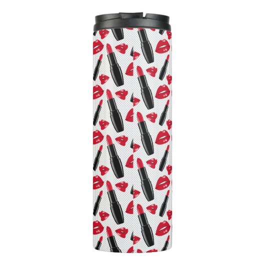 Lipstick und Lippen Polka-Dotmuster Thermosbecher (Rückseite)