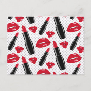 Lipstick und Lippen Polka Dottern Muster Feiertagspostkarte