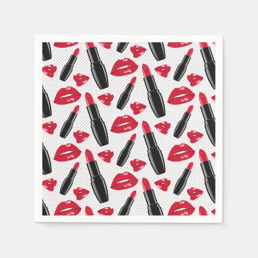 Lipstick und Lippen Polka Dottern Muster Serviette (Vorderseite)