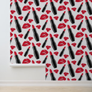 Lipstick und Lippen Polka Dottern Muster Tapete