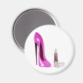 Lipstick und rosa Stiletto Schuhart Magnet (Vorderseite/Rückseite)