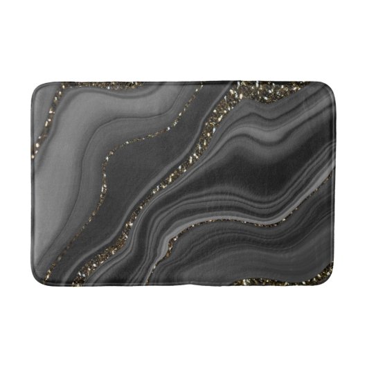 Liquid Black Gray White Agate Glitzer Traum Nr. 2 Badematte (Vorderseite)