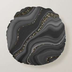 Liquid Black Gray White Agate Glitzer Traum Nr. 2 Rundes Kissen