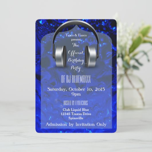 Liquid Blue DJ Party Einladungen (Stehend Vorderseite)