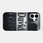 💧 Liquid Chrome „David“ Flow Metallic Name Luxe iPhone 16 Hülle (Rückseite (Horizontal))