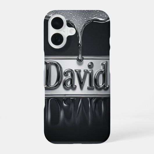 💧 Liquid Chrome „David“ Flow Metallic Name Luxe iPhone 16 Hülle (Rückseite)