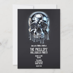 Liquid Chrome Silber Tropf Schädel Halloween-Party Einladung
