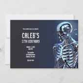 Liquid Chrome Silver Skeleton Robot Birthday Party Einladung (Vorderseite)