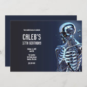 Liquid Chrome Silver Skeleton Robot Birthday Party Einladung (Vorne/Hinten)