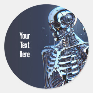 Liquid Chrome Silver Skeleton Robot Birthday Party Runder Aufkleber