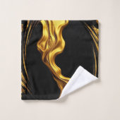 Liquid Gold Black Monochrome Opulent Swirl Achempo Badhandtuch Set (Waschlappen)