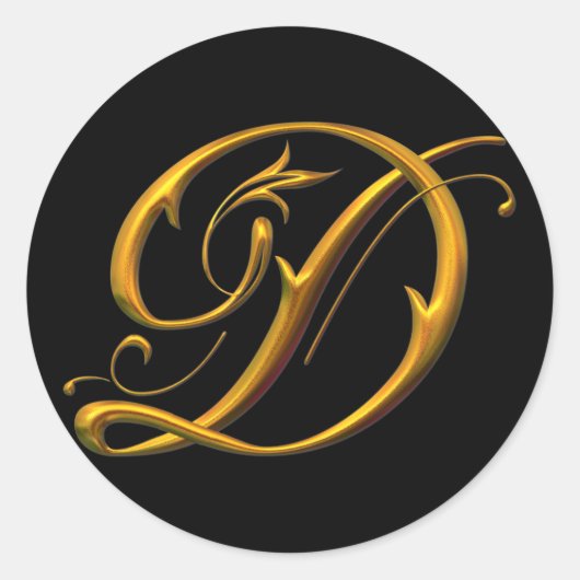 Liquid Gold D Mongram Runder Aufkleber (Vorderseite)