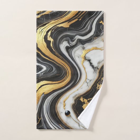 Liquid Gold Schwarz-weiß Marmor Look Glam Badhandtuch Set (Handtuch)