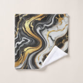 Liquid Gold Schwarz-weiß Marmor Look Glam Badhandtuch Set (Waschlappen)