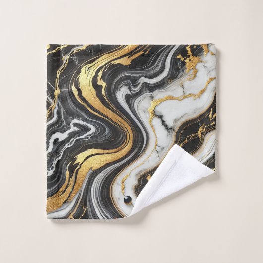 Liquid Gold Schwarz-weiß Marmor Look Glam Badhandtuch Set (Waschlappen)