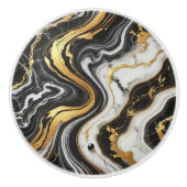 Liquid Gold Schwarz-weiß Marmor Look Glam Keramikknauf (Vorderseite)