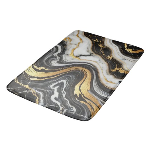 Liquid Gold Schwarz-weiß Marmor Look Glam Wedding Badematte (Schrägansicht)