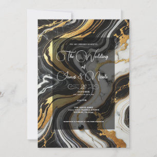 Liquid Gold Schwarz-weiß Marmor Look Glam Wedding Einladung