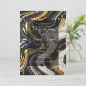 Liquid Gold Schwarz-weiß Marmor Look Glam Wedding Einladung (Stehend Vorderseite)