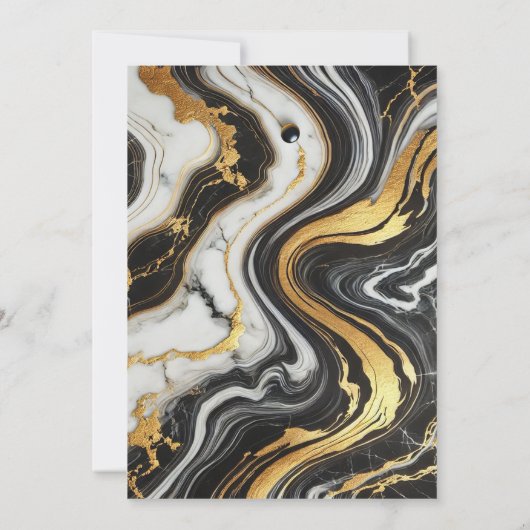 Liquid Gold Schwarz-weiß Marmor Look Glam Wedding Einladung (Rückseite)