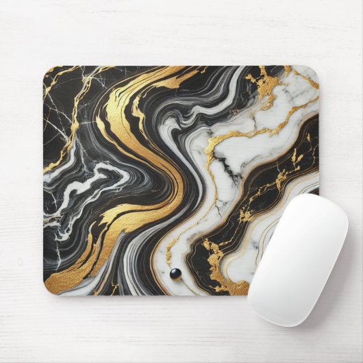 Liquid Gold Schwarz-weiß Marmor Look Glam Wedding Mousepad (Mit Mouse)