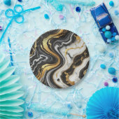 Liquid Gold Schwarz-weiß Marmor Look Glam Wedding Pappteller (Party)