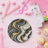 Liquid Gold Schwarz-weiß Marmor Look Glam Wedding Pappteller (Party)