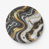 Liquid Gold Schwarz-weiß Marmor Look Glam Wedding Pappteller (Vorderseite)