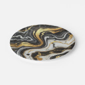 Liquid Gold Schwarz-weiß Marmor Look Glam Wedding Pappteller (Schrägansicht)