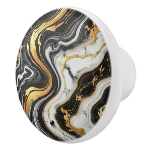 Liquid Gold Schwarz Weiß Marmor Optik Glam Keramikknauf