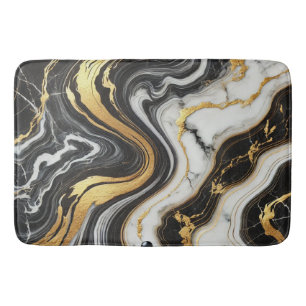 Liquid Gold Schwarz Weiße Marmor Optik Glamouröse Badematte