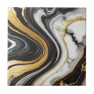 Liquid Gold Schwarz Weiße Marmor Optik Glamouröse Fliese