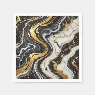 Liquid Gold Schwarzes Weißes Marmormuster Glamourö Serviette
