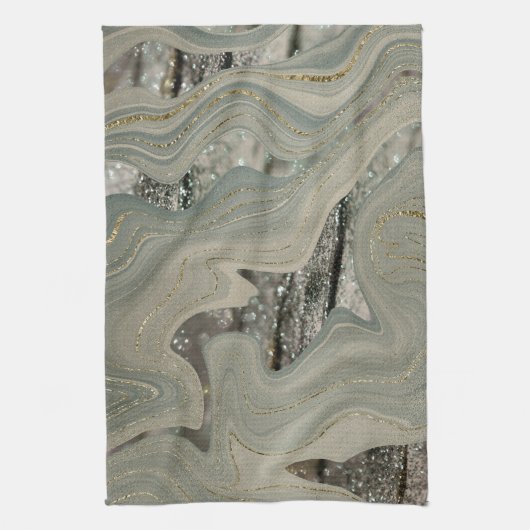 Liquid Marble Wave Glitter Glam 1 Geschirrtuch (Vertikal)