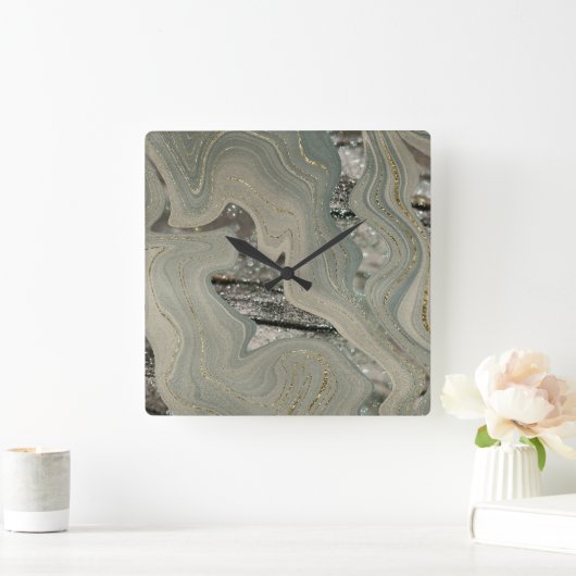 Liquid Marble Wave Glitter Glam 1 Quadratische Wanduhr (Zuhause)