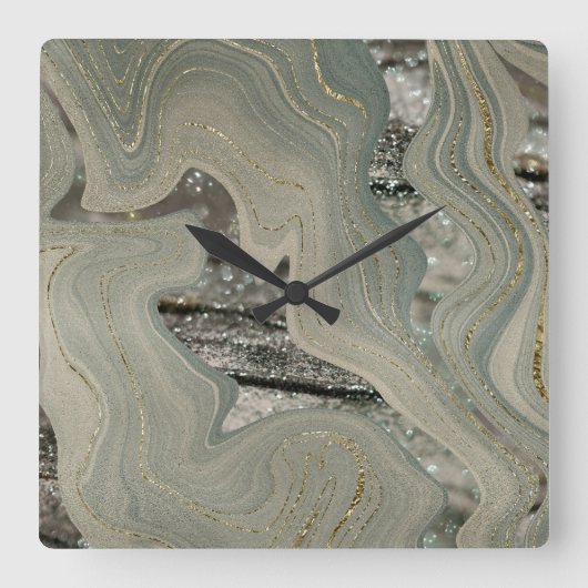 Liquid Marble Wave Glitter Glam 1 Quadratische Wanduhr (Vorderseite)
