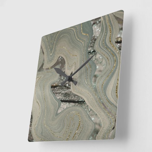 Liquid Marble Wave Glitter Glam 1 Quadratische Wanduhr (Winkel)