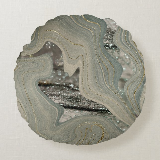 Liquid Marble Wave Glitter Glam 1 Rundes Kissen (Vorderseite)